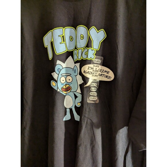 Rick And Morty Men's Black Teddy Rick Crew Neck Short Sleeve T Shirt Size 2XL - Picture 2 of 4